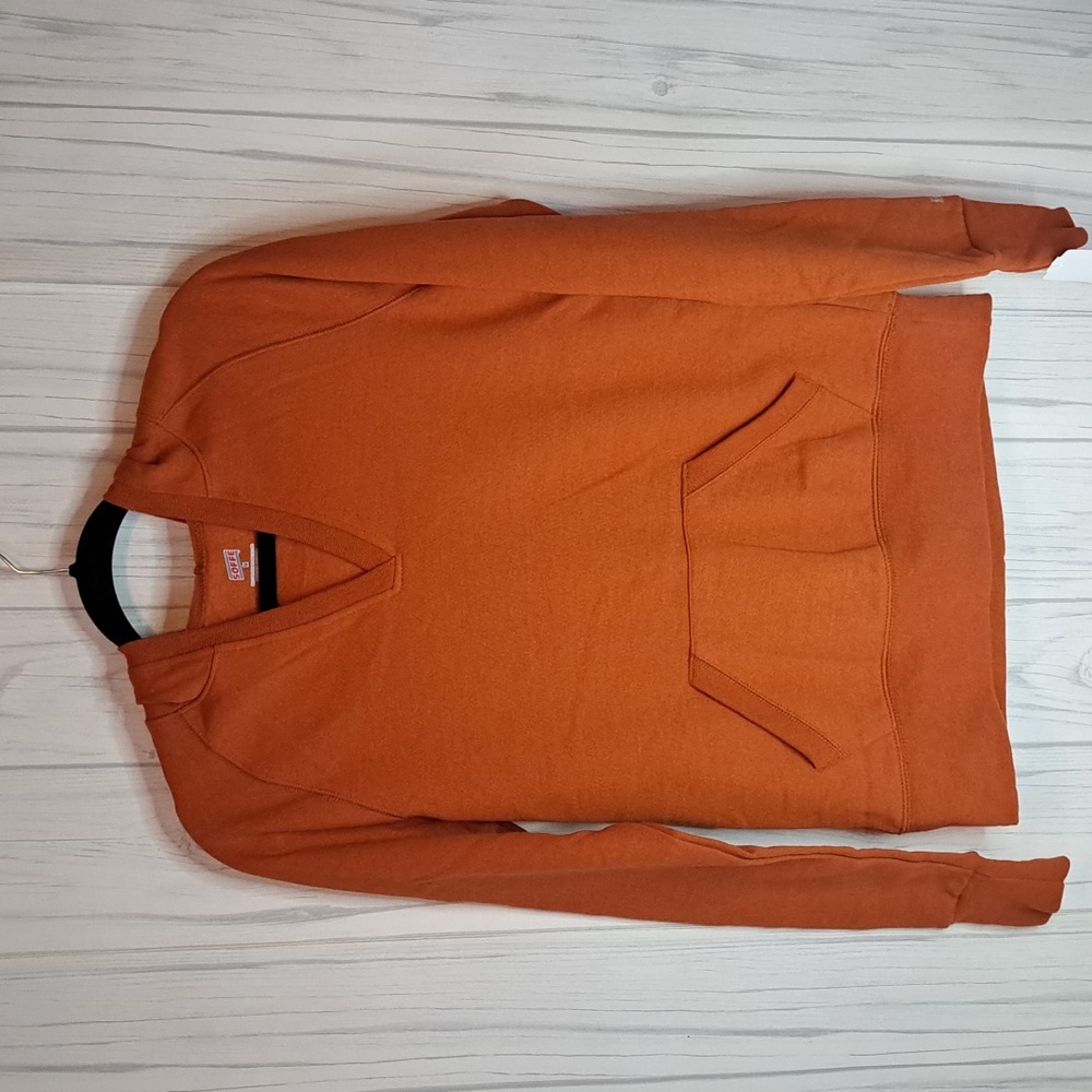 Soffe Burnt Orange Hooded Fleece Lined V-neck Sweatshirt Women Size MED NWT